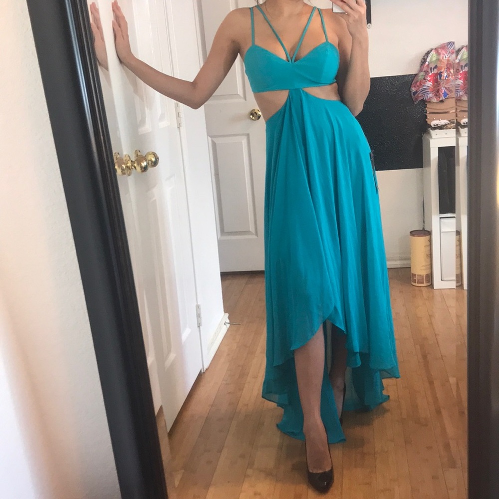 Bebe Teal High Low Dress
